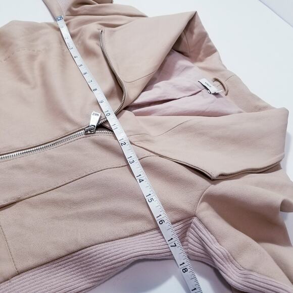 VINCE 100% Goat Leather Merino Wool Ribbed Trim Moto Jacket Double Zipper - Picture 9 of 14